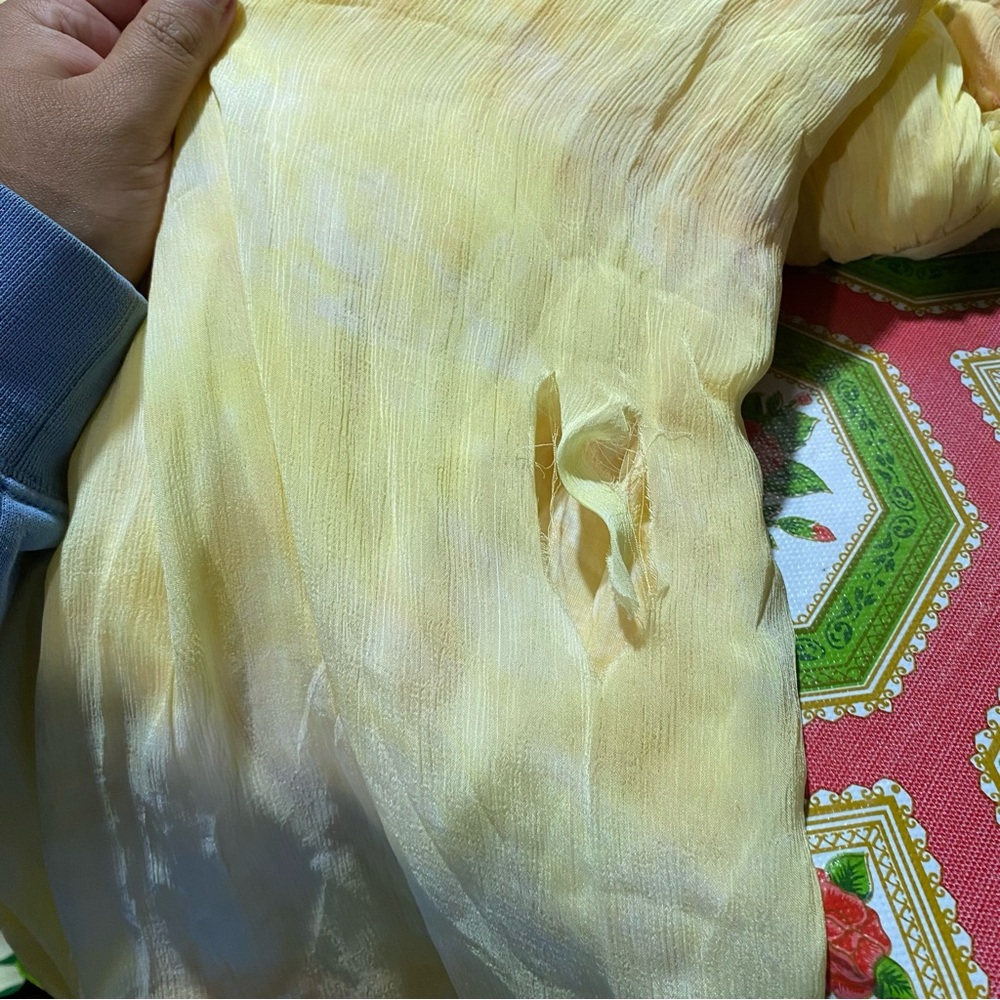 Free‎ People Mango Mambo Maxi Dress Floral Applique 3D Yellow Medium FLAWED - Picture 8 of 11